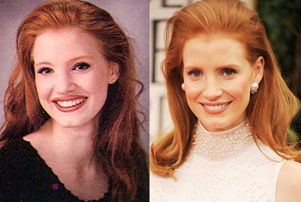jessica chastain yearbook high school young 1995 red carpet golden globes 2011