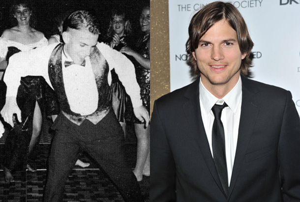 ashton kutcher sophomore prom young high school yearbook photo red carpet