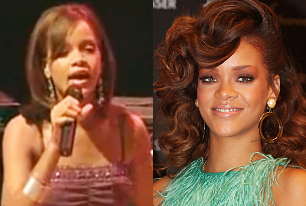 Robyn Rihanna Fenty in the early days of her singing career and Rihanna Today